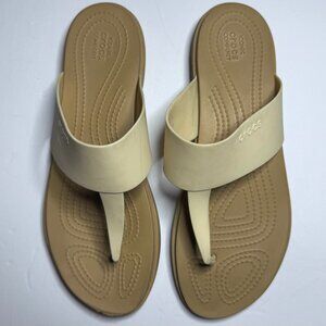 Crocs Tulum Beige Womens 11 Thong Sandals Rubber Flip Flops Slip On Comfort Flat